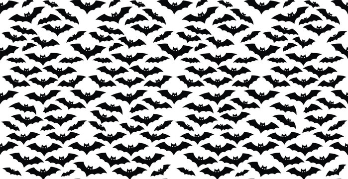 Seamless pattern of cute flying bats with glowing eyes seamless halloween creature wallpaper background decoration seasonal illustration minimalist backdrop wrapping