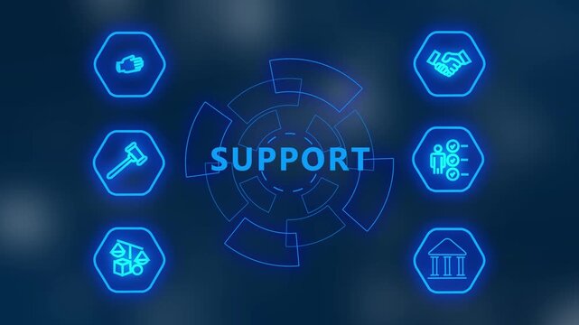 Business support concept animation with digital interface icons ,support business icon, Training. Leadership skills. Human abilities. Internet, business .