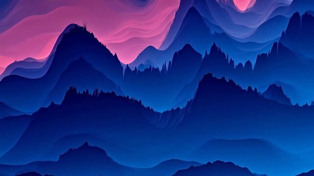 Abstract mountain landscape with blue and pink hues