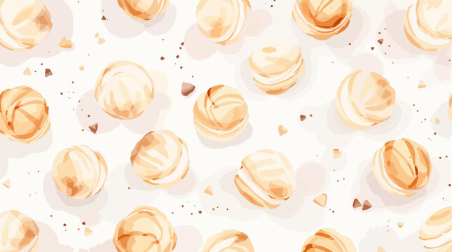 Hand Painted Cream Puffs Seamless Watercolor Dessert Pattern Design