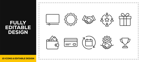 flat vector illustration line art icon bundle set design displaying customer service feedback customer relationships rating stars and client communications graphics UI © HASNA