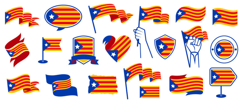 Catalonia Flag Set in Different Styles, Catalan Ribbons. Spanish Vector Design Elements