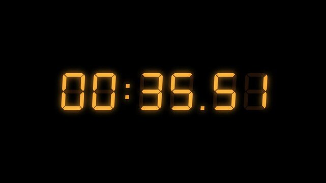 6 Digits Orange Red Digital Countdown Timer Starting at 00:40:00 (40 seconds) on Black Background, Featuring High-Visibility LED Display. 4K Motion Graphics.