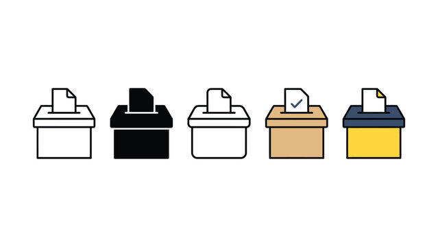 Various colored ballot boxes with paper inserts  voting concept icons