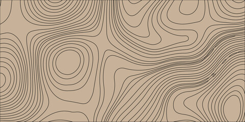 Topographic map background with abstract contour lines vector illustration of geographic terrain elevation pattern. Flowing contour lines on a neutral beige or craft paper colored background © Creative Arts