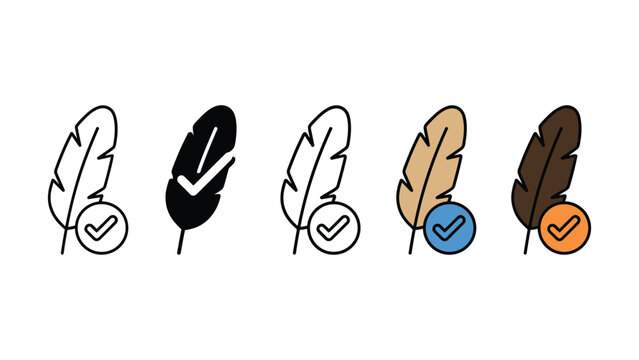 Colorful feathers with checkmarks icons in white background