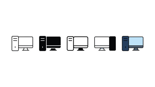 Computer systems with monitors and towers in different colors and styles side by side