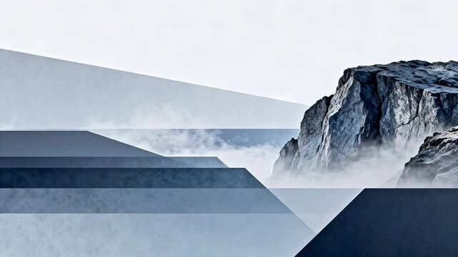 Mountain landscape with geometric overlays