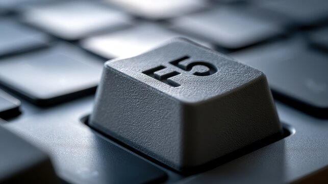 Macro close-up of the F5 function key on a modern keyboard, side view, detailed keycap texture