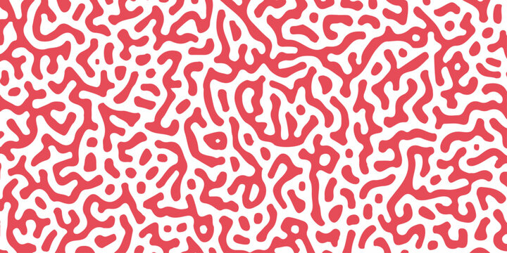 Abstract turing pattern with organic red squiggly lines on a white background creating a seamless biological texture. Biological texture, reaction diffusion, Turing patterns, coral structure