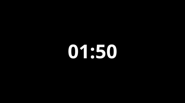2 Minute Countdown Timer Animation in One Minute, Fast Two Minutes Countdown in 60 Seconds, 120 to 0 Seconds Digital Timer Video in 4K. 
