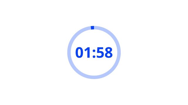 2 Minute Countdown Timer Animation in One Minute, Fast Two Minutes Countdown in 60 Seconds, 120 to 0 Seconds Digital Timer Video in 4K. 
