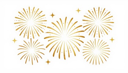 Fototapeta premium Bright gold firework bursts with sparkling stars on plain white