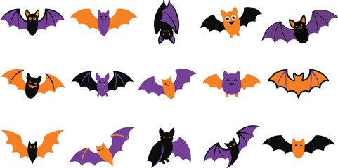 Obraz premium Halloween bat collection cute cartoon bat graphics for spooky season designs