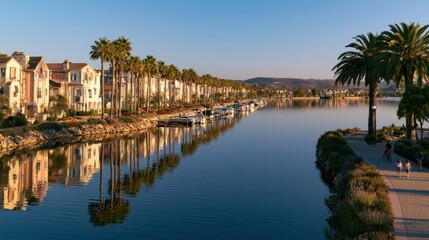 Fototapeta premium Lakeside lifestyle along the Eastlake shoreline in Chula Vista