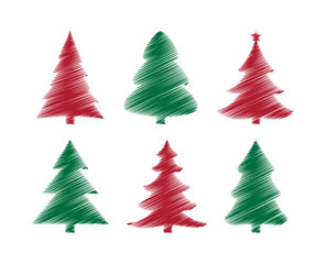 Fototapeta premium christmas tree icons - sketch shading lines design