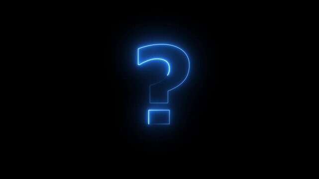   problem sign. neon question mark icon animation on black background.