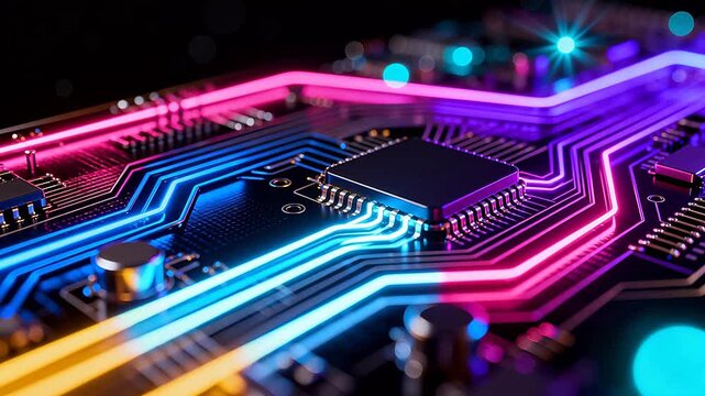Colorful glowing circuit board