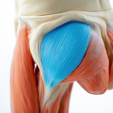 Tensor fasciae latae muscle isolated on white background: detailed hip and thigh anatomy study