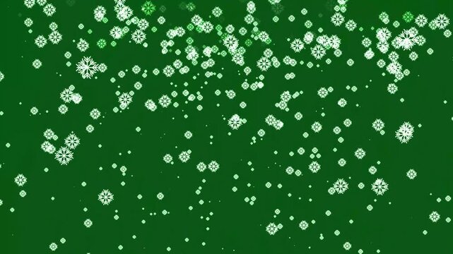 Snow falling down slowly 4k animation on green screen, christmas snowfall overlay with chroma key background, soft winter particles, realistic snow effect loop, high resolution atmospheric visual