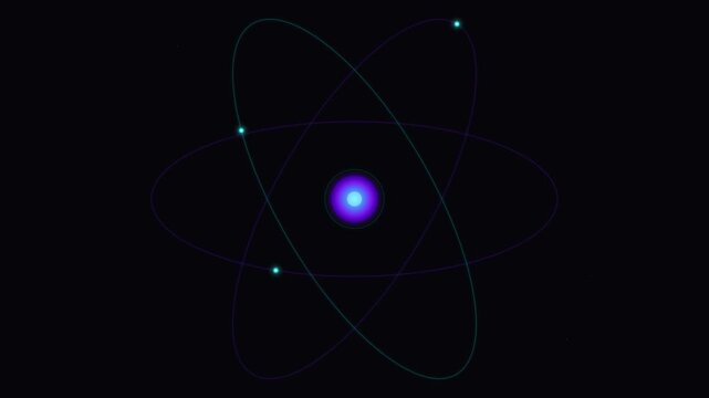 glowing atom science icon with orbital motion paths