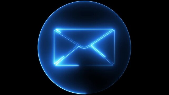Glowing neon message box icon animation video notice receive massage animated sign symbol. Neon Message box icon. Animated glowing neon SMS icon on black background.