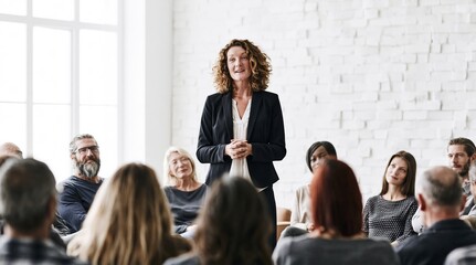 Fototapeta premium Businesswoman leading a meeting with diverse team in modern office