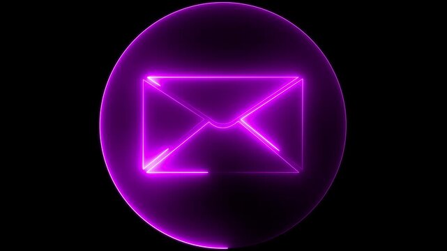 Glowing neon message box icon animation video notice receive massage animated sign symbol. glowing neon Mail envelope, incoming mail ,animation.transparent background 4k visuals.