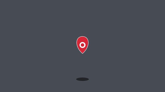 Animated red map location pin floating on dark animation 4k background, for navigation and, gps concepts