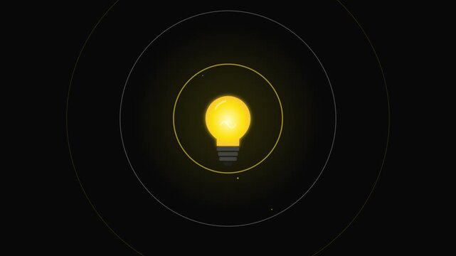 glowing idea lightbulb icon with bright yellow radiating pulses