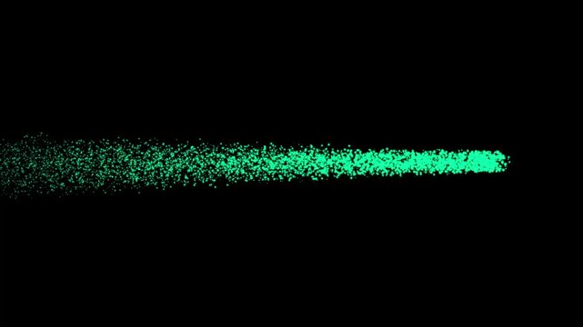 Green particle stream trail motion on black background
