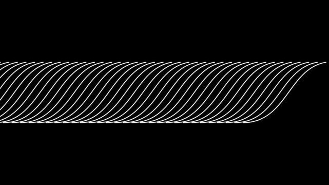 Abstract geometric wave motion: white linear mesh animation on black background, lines
