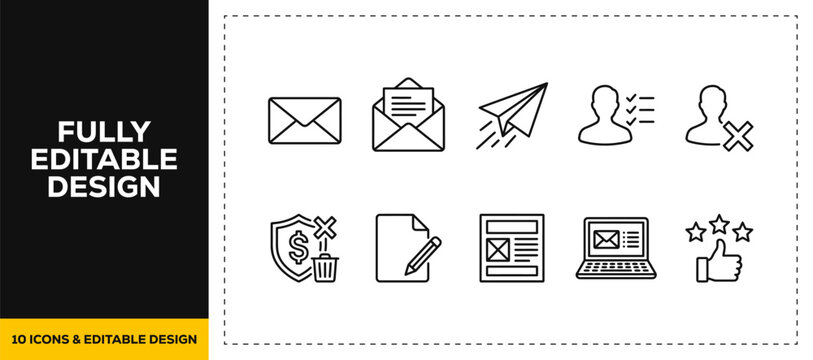 flat vector illustration line art icon bundle set design representing cybersecurity digital protection privacy mail messages computer networks and internet safety graphics UI