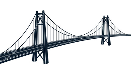 Fototapeta premium Modern Suspension Bridge Illustration - Dark Blue Silhouette on White