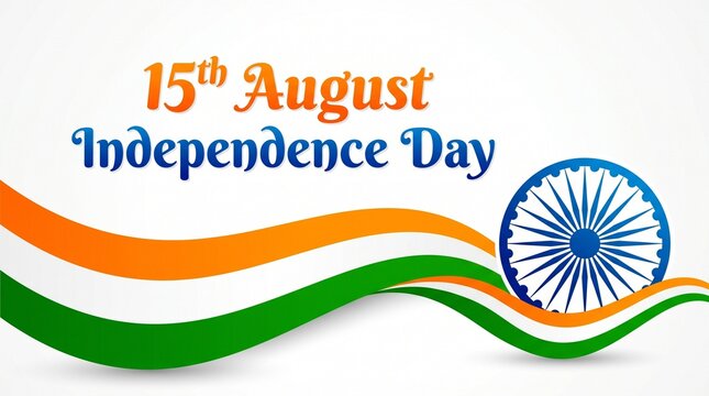 Tricolour Indian flag with Ashok wheel background illustration, 15th August Indian Happy Independence Day dreamy cloud poster design Background
