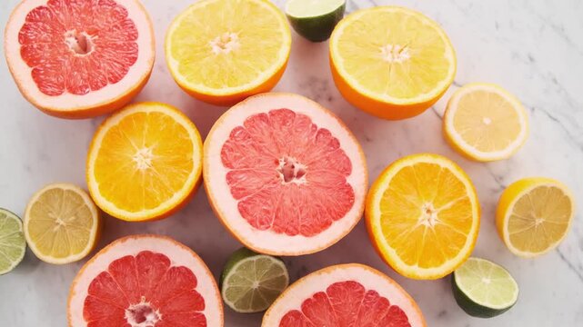 Orange and citrus slice on wooden background, fresh orange, cut citrus, juicy fruit, bright colors, orange slices arranged, half orange, citrus wedge, natural light, rustic style, 