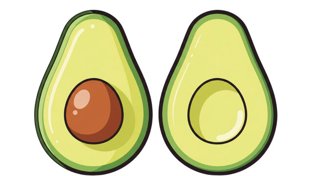 A vibrant 2D Vector Illustration of halved avocados on white
