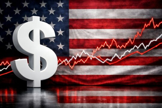 ドル記号とアメリカ経済の成長示す上昇トレンドグラフ