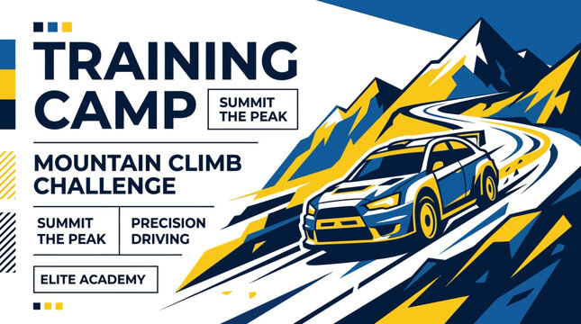 Vibrant Illustrated Rally Car Ascending Winding Mountain Road Training Camp