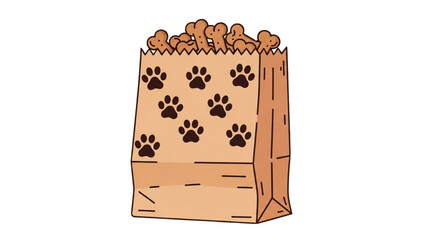 A 2D Vector Illustration of a dog food bag filled with kibble on a table indoors © Stock Image Paradise