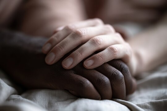 Manos entrelazadas de parejas diversas en composici&Atilde;&sup3;n &Atilde;&shy;ntima con luz c&Atilde;&iexcl;lida