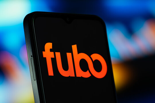 New York, United States- 8 July 2026: Fubo logo is seen on a smartphone.