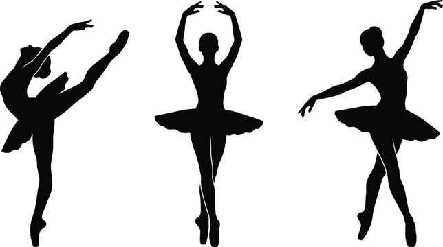 Ballerina Silhouette Vector Set with Ballet Dancer Poses and Elegant Performance Collection