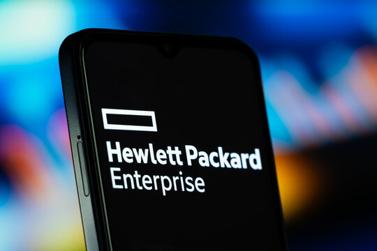 Spring, United States- 8 July 2026: Hewlett Packard Enterprise logo is seen on a smartphone.
