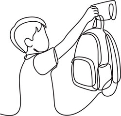 boy holding backpack and megaphone in one hand