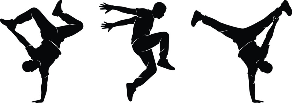 Breakdance Dancer Silhouette Vector Set with Dynamic Hip Hop Dance Poses Collection