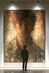 Fototapeta premium Self-portrait on display in a museum gallery with textured brushwork and warm earthy tones