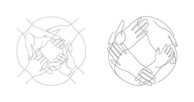 International friendship day handshake and holding hands line art for global unity concepts