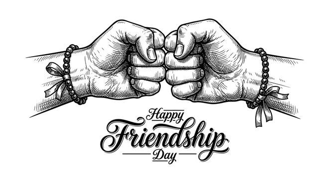 International friendship day vintage style fist bump illustration for social media greetings