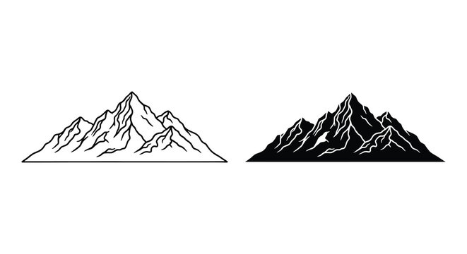 Mountain range silhouettes against a white background silhouette
